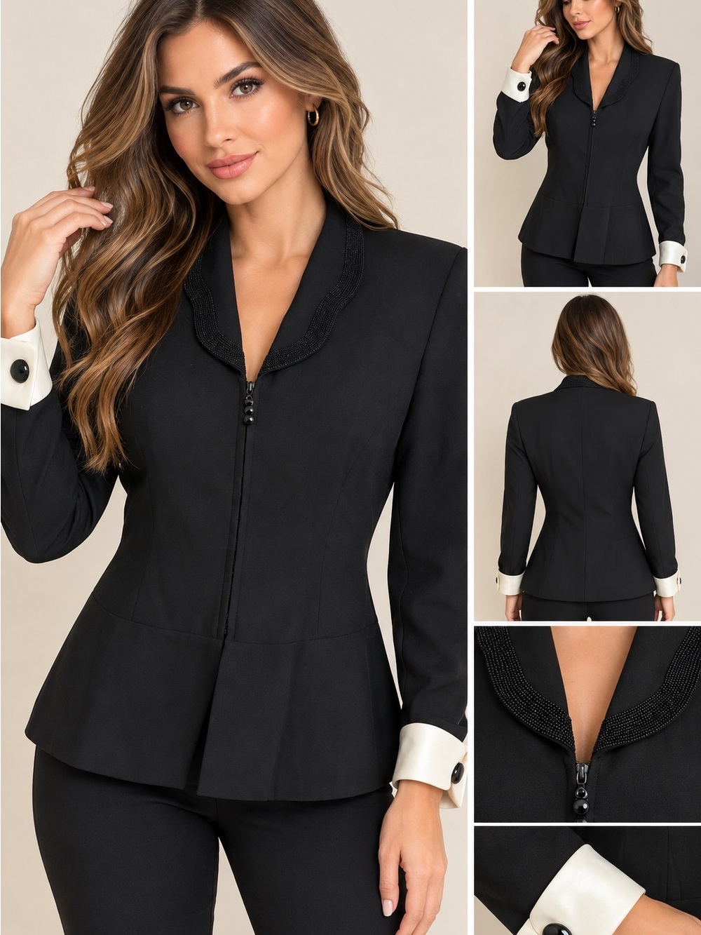 Vintage Albert Nipon Evening Black Beaded Blazer Jacket Sz 4